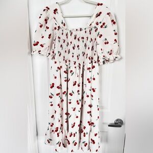 SHEIN Curve Smocked Bodice Cherry Print Cherries Short Sleeve‎ Dress Plus Sz 5xl